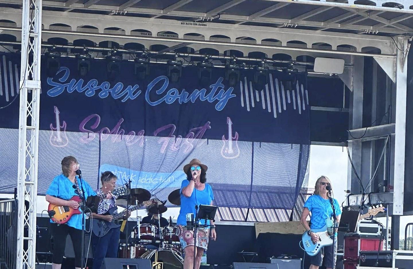 A band playing at Soberfest